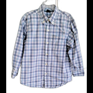 GAP Boys Buffalo Check Button Down Front Shirt  White Blue Long Sleeve 6-7